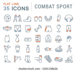 Set of vector line icons of combat sport for modern concepts, web and apps. 
