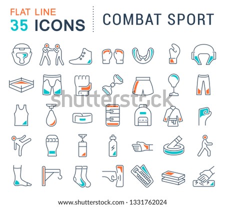 Set of vector line icons of combat sport for modern concepts, web and apps. 