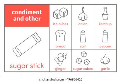 Set of vector line icons of condiments