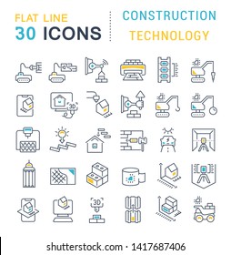 Set of vector line icons of construction technology for modern concepts, web and apps.