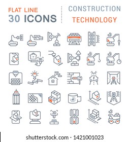 Set of vector line icons of construction technology for modern concepts, web and apps.
