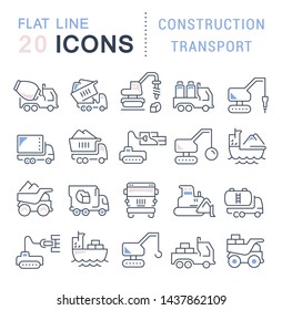 Set of vector line icons of construction transport for modern concepts, web and apps. 