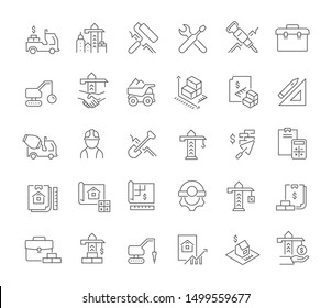 Set of vector line icons of construction business for modern concepts, web and apps. 