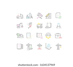 Set of vector line icons of construction business for modern concepts, web and apps. 