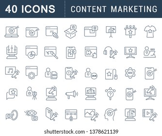 Set of vector line icons of content marketing for modern concepts, web and apps.