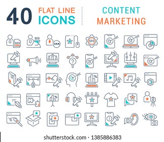 Set of vector line icons of content marketing for modern concepts, web and apps.