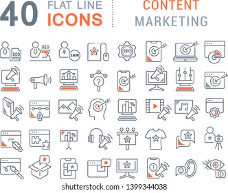 Set of vector line icons of content marketing for modern concepts, web and apps.