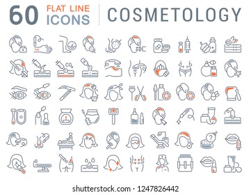Set of vector line icons of cosmetology for modern concepts, web and apps.