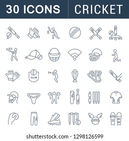 Set of vector line icons of cricket for modern concepts, web and apps.
