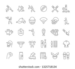 Set of vector line icons of cricket for modern concepts, web and apps.