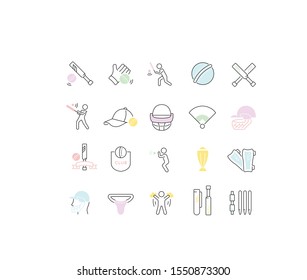Set of vector line icons of cricket for modern concepts, web and apps.