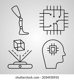 Set of Vector Line Icons of Cyberpunk
