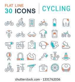 Set of vector line icons of cycling for modern concepts, web and apps. 