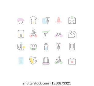 Set of vector line icons of cycling for modern concepts, web and apps. 