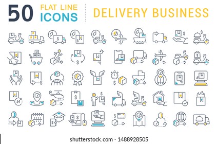Set of vector line icons of delivery business for modern concepts, web and apps. 