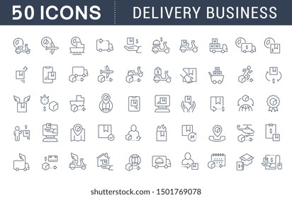 Set of vector line icons of delivery business for modern concepts, web and apps. 