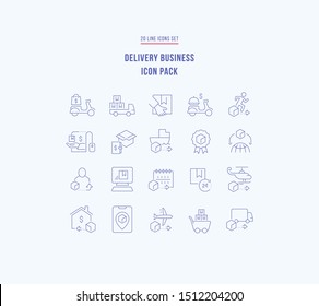 Set of vector line icons of delivery business for modern concepts, web and apps. 