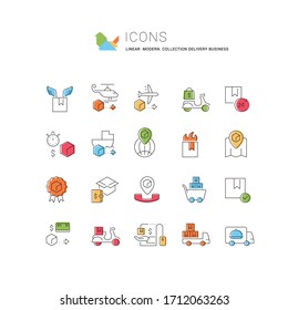 Set of vector line icons of delivery business for modern concepts, web and apps. 