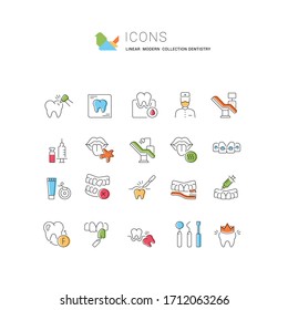 Set of vector line icons of dentistry for modern concepts, web and apps.