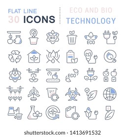 Conjunto de iconos de línea de Vector de eco y bio tecnología para conceptos modernos, Web y App. 