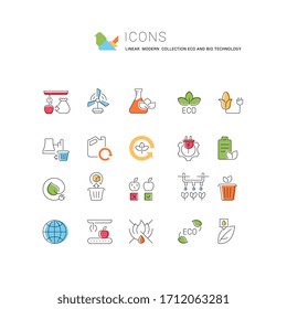 Set von Vektorillustration-Line-Icons der Öko- und Biotechnologie für moderne Konzepte, Web und Apps. 