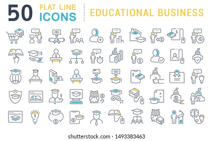 Set of vector line icons of educational business for modern concepts, web and apps. 