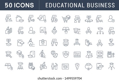 Set of vector line icons of educational business for modern concepts, web and apps. 