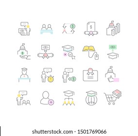 Set of vector line icons of educational business for modern concepts with color elements