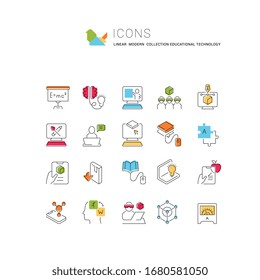 Set of vector line icons of educational technology for modern concepts, web and apps. 