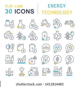 Set of vector line icons of energy technology for modern concepts, web and apps. 