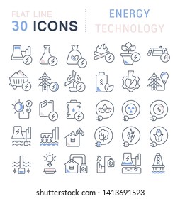 Set of vector line icons of energy technology for modern concepts, web and apps. 