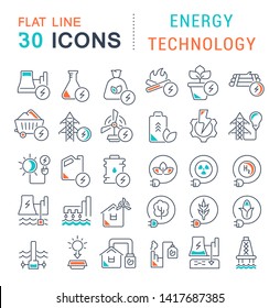 Set of vector line icons of energy technology for modern concepts, web and apps. 