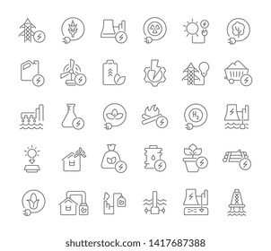 Set of vector line icons of energy technology for modern concepts, web and apps. 