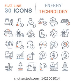 Set of vector line icons of energy technology for modern concepts, web and apps. 
