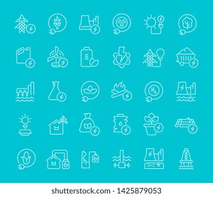 Set of vector line icons of energy technology for modern concepts, web and apps. 