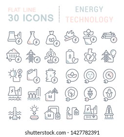 Set of vector line icons of energy technology for modern concepts, web and apps. 