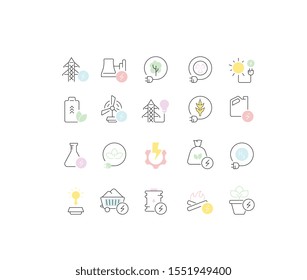 Set of vector line icons of energy technology for modern concepts, web and apps. 