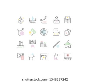 Set of vector line icons of entertainment business for modern concepts, web and apps.