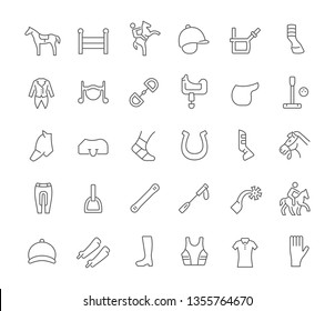 Set Of Vector Line Icons Of Equestrian Sport For Modern Concepts, Web And Apps. 