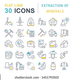 Set of vector line icons of extraction of minerals for modern concepts, web and apps.