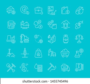 Set of vector line icons of extraction of minerals for modern concepts, web and apps.