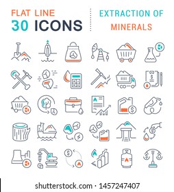 Set of vector line icons of extraction of minerals for modern concepts, web and apps.