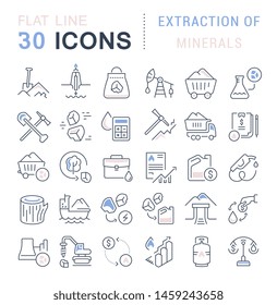 Set of vector line icons of extraction of minerals for modern concepts, web and apps.