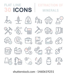 Set of vector line icons of extraction of minerals for modern concepts, web and apps.