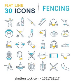 Set of vector line icons of fencing for modern concepts, web and apps. 