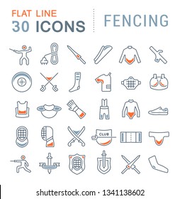 Set of vector line icons of fencing for modern concepts, web and apps. 