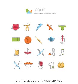 Set of vector line icons of fencing for modern concepts, web and apps. 