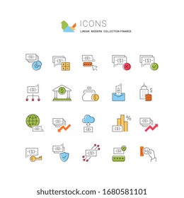 Set of vector line icons of finance for modern concepts, web and apps.