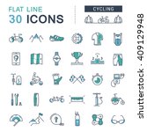 Set vector line icons in flat design cycling, bike elements and parts, bicycle sport with elements for mobile concepts and web apps. Collection modern infographic logo and pictogram.