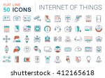 Set vector line icons in flat design internet of things and smart gadgets with elements for mobile concepts and web apps. Collection modern infographic logo and pictogram.